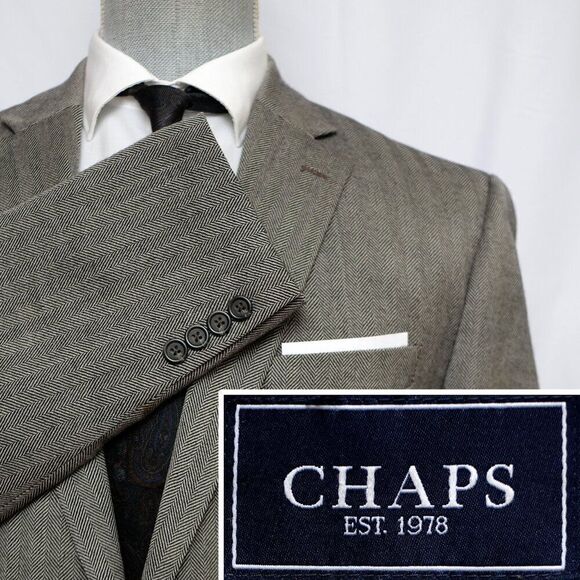 44L Chaps Men's Blazer Jacket Sport Coat Sport Jacket Grey Wool D050297 - Picture 1 of 9